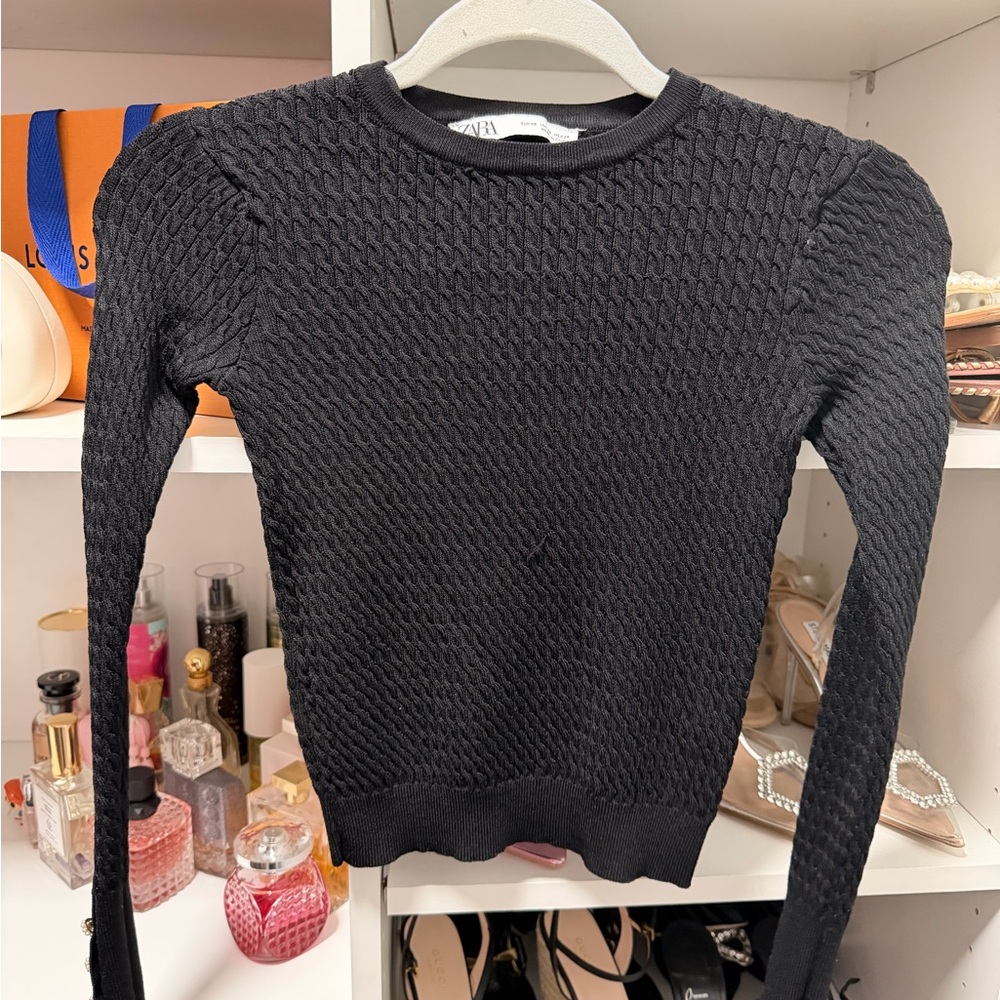 Zara Black Textured Knit Top